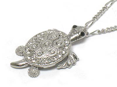 Crystal turtle nodding head and legs pendant necklace