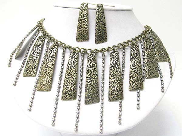 BURNISH METAL BARS AND LINE DROP NECKLACE EARRING SET