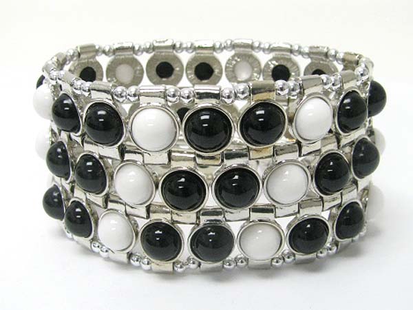 Triple row round stone link stretch bracelet