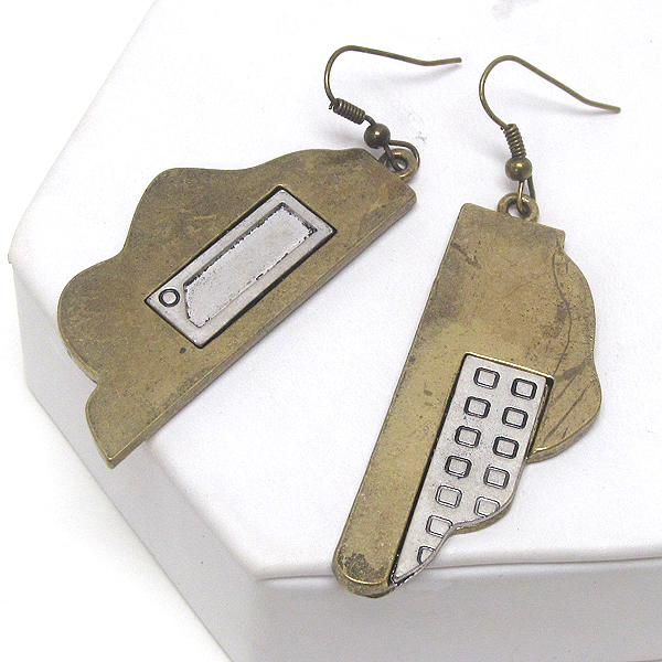 Hand made metal art tower drop earring