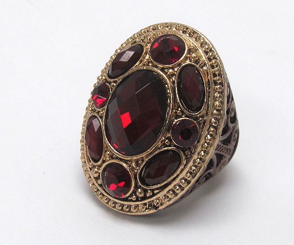Crystal and facet acryl stone filigree metal stretch ring