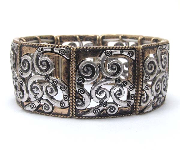 Multi metal square filigree stretch bracelet