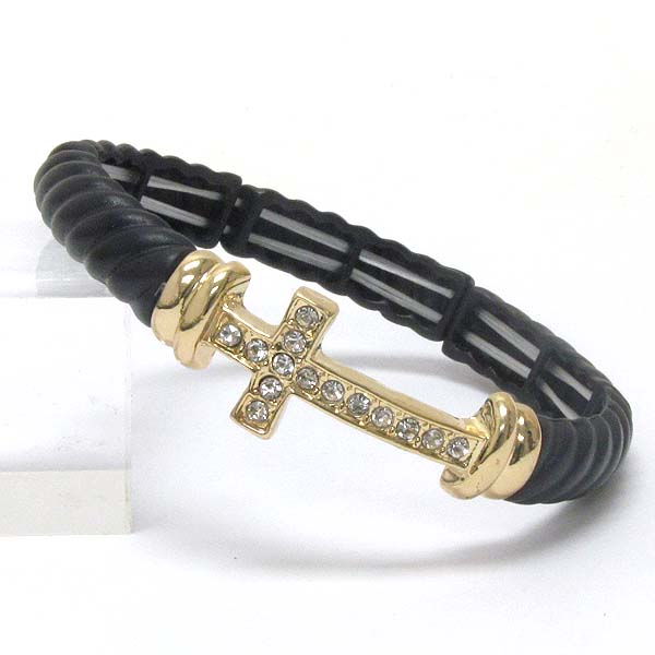 Crystal cross and rope textured stretch bracelet