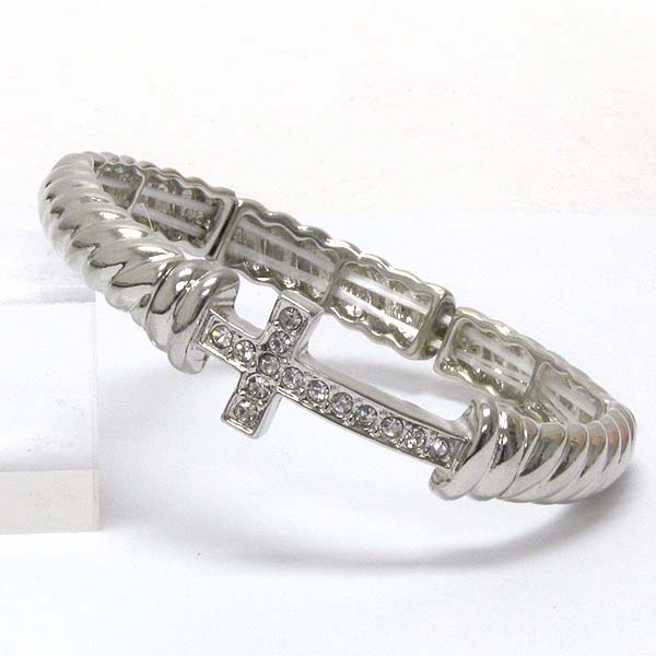 Crystal cross and rope textured stretch bracelet
