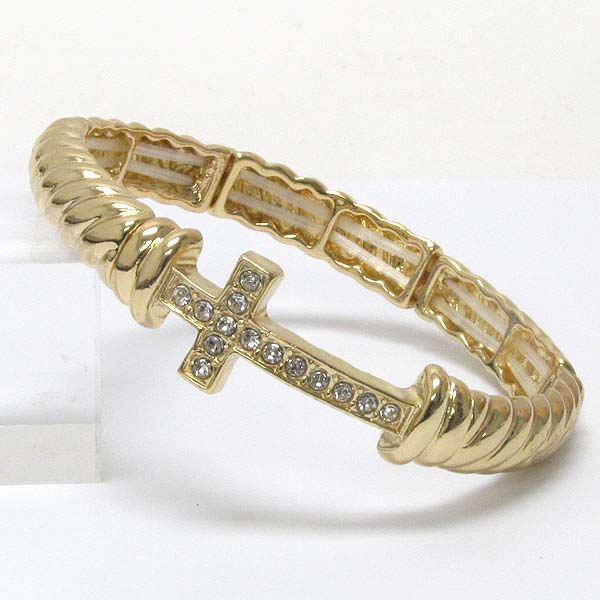 Crystal cross and rope textured stretch bracelet