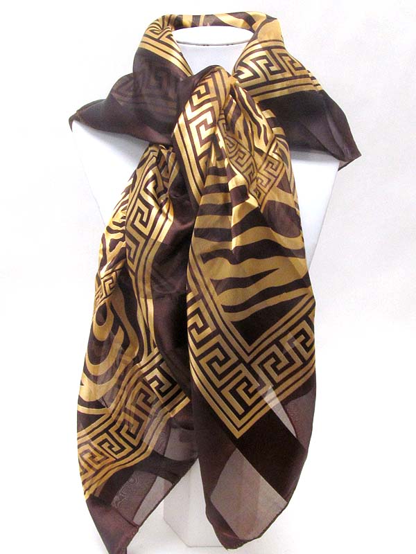 Animal print and frame pattern mix square scarf