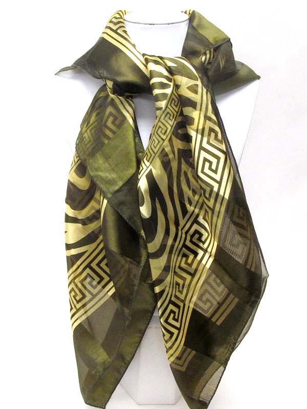 Animal print and frame pattern mix square scarf