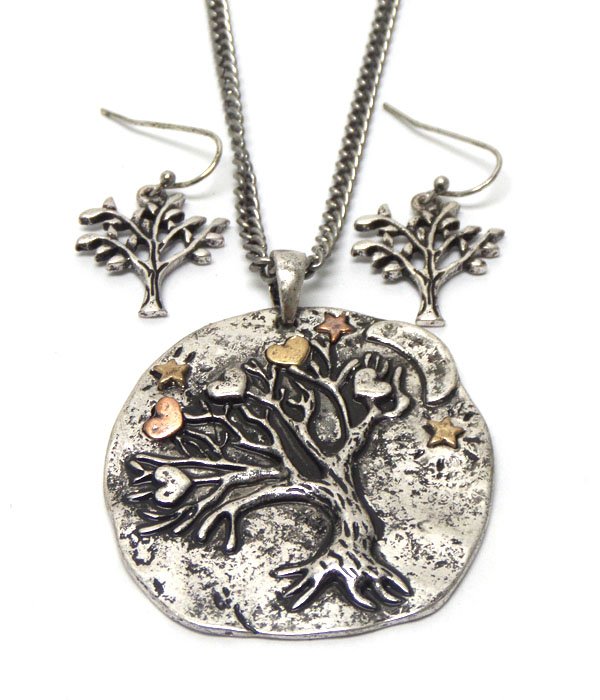 Handmade tree of life pendant necklace set