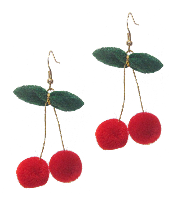 Cherry pompom earring