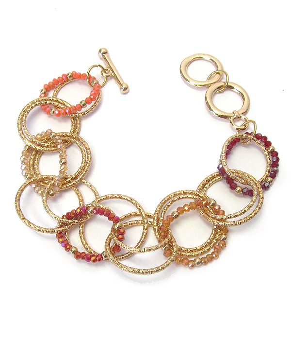 MULTI METAL AND CRYSTAL RING MIX TOGGLE BRACELET