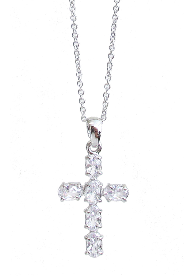 WHITEGOLD PLATING CRYSTAL CROSS PENDANT NECKLACE