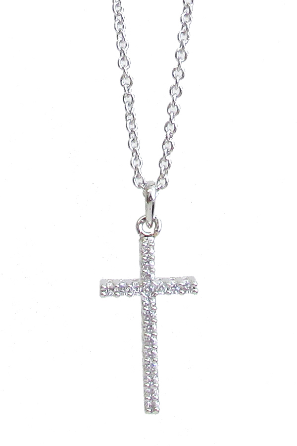 MADE IN KOREA WHITEGOLD PLATING CRYSTAL CROSS PENDANT NECKLACE