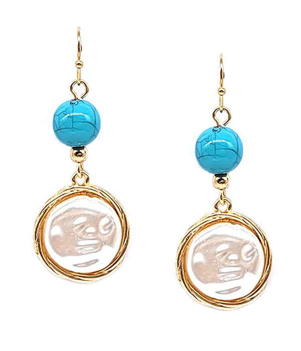 TURQUOISE AND MOP DISC DROP EARRING