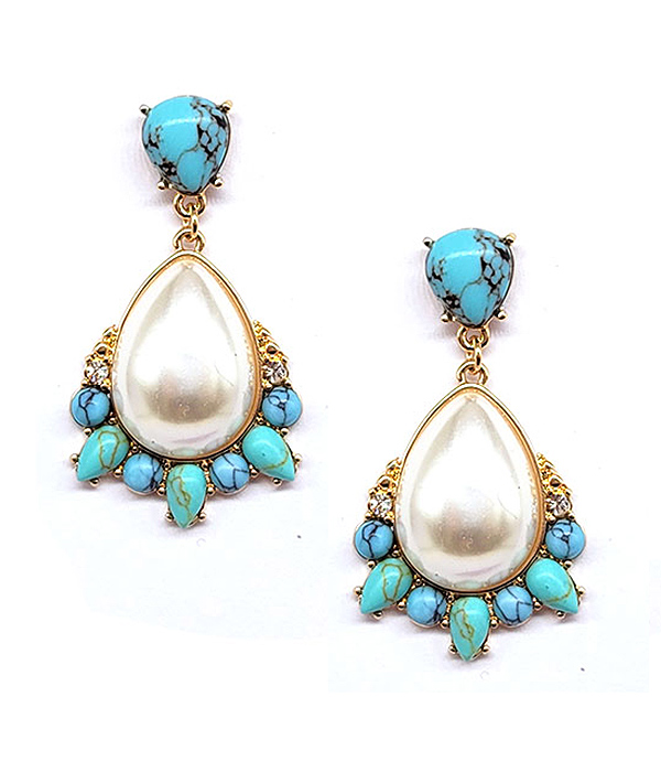 Turquoise and teardrop pearl earring