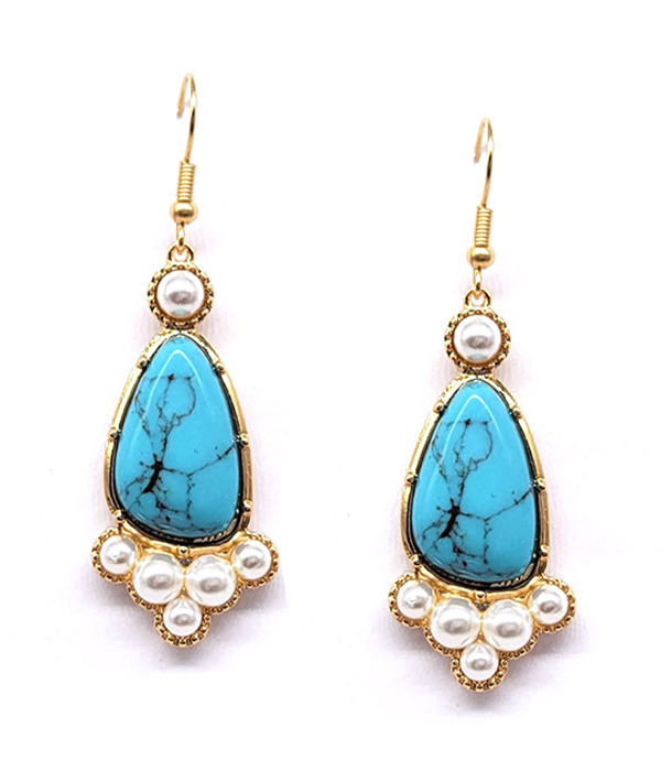 Turquoise and multi pearl earring