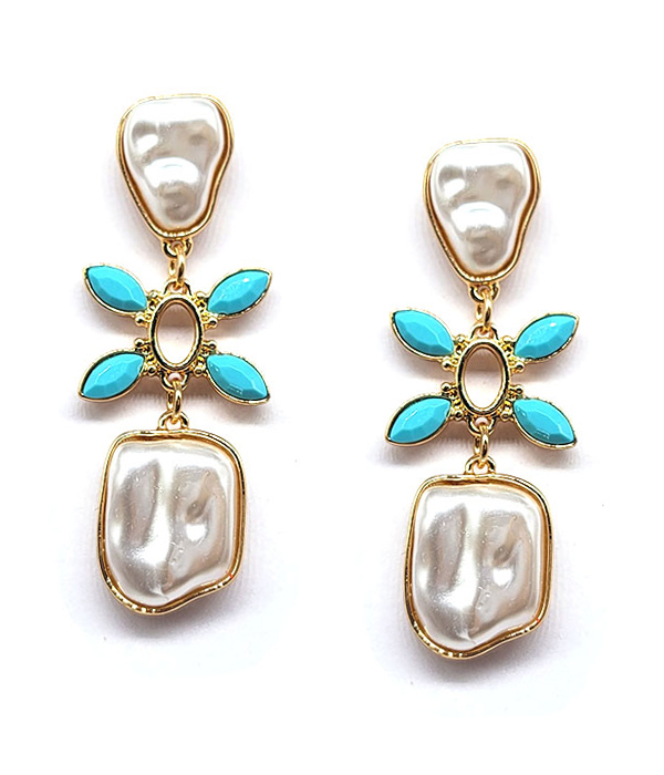 Mop and turquoise flower drop earring