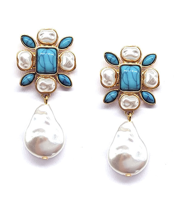 MOP AND TURQUOISE FLOWER DROP EARRING