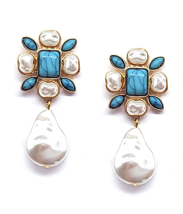 Mop and turquoise flower drop earring