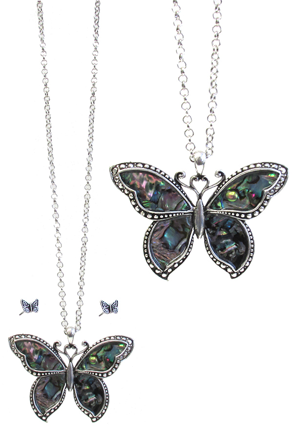 ABALONE BUTTERFLY PENDANT NECKLACE