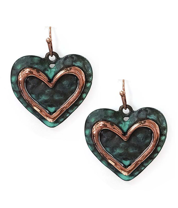 VINTAGE METAL HAMMERED HEART EARRING