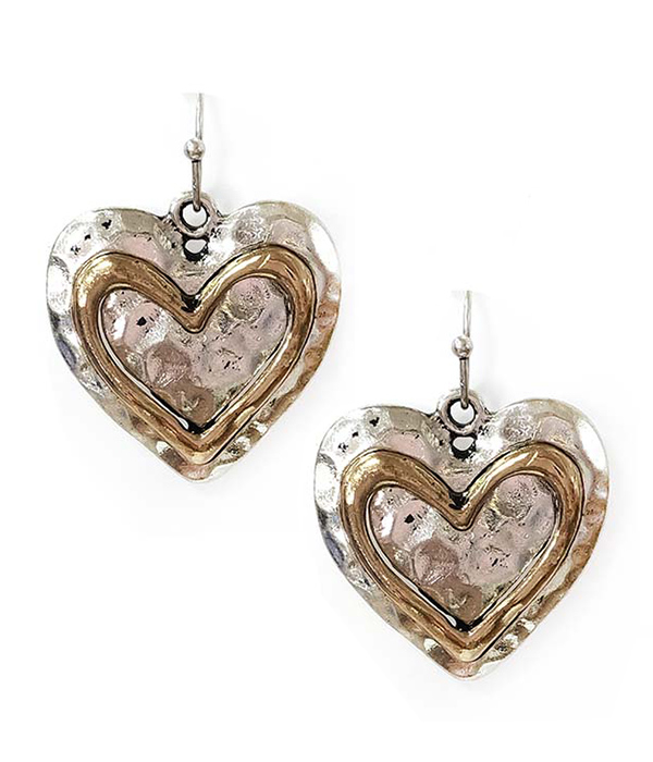 VINTAGE METAL HAMMERED HEART EARRING