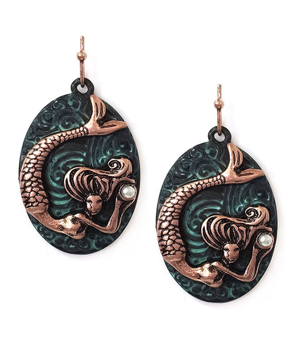 SEALIFE THEME VINTAGE METAL MERMAID EARRING