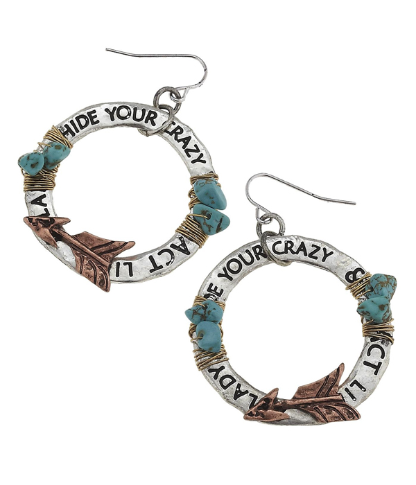 Handmade arrow on metal loop drop earring