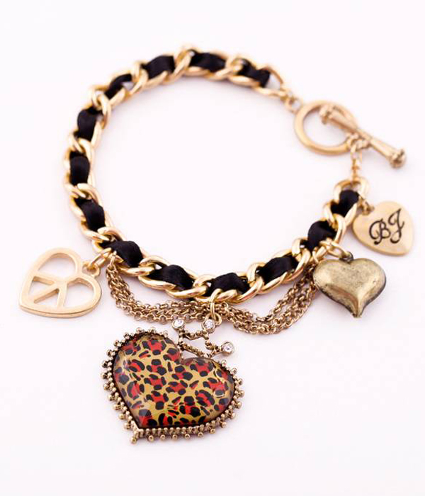 Boutique style multi heart charm toggle bracelet