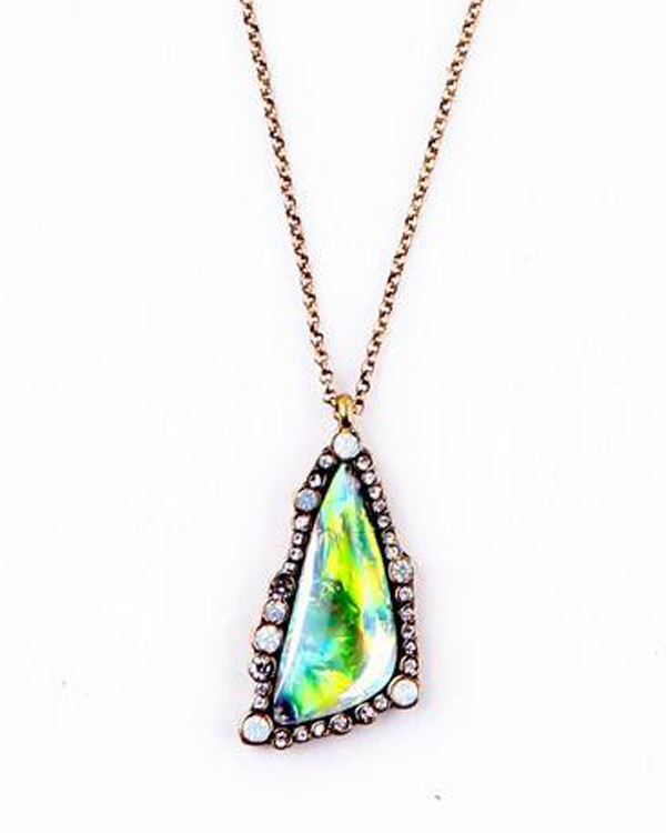 Boutique style crystal and abalone pendant necklace
