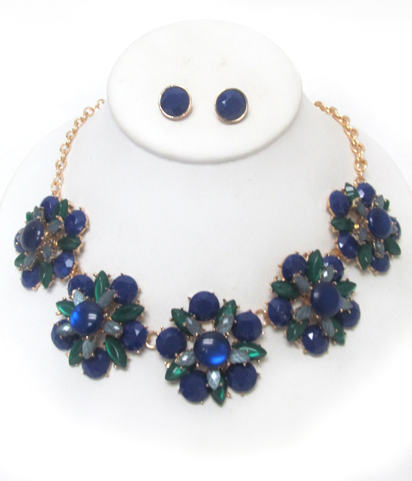 Crystal flower link necklace set