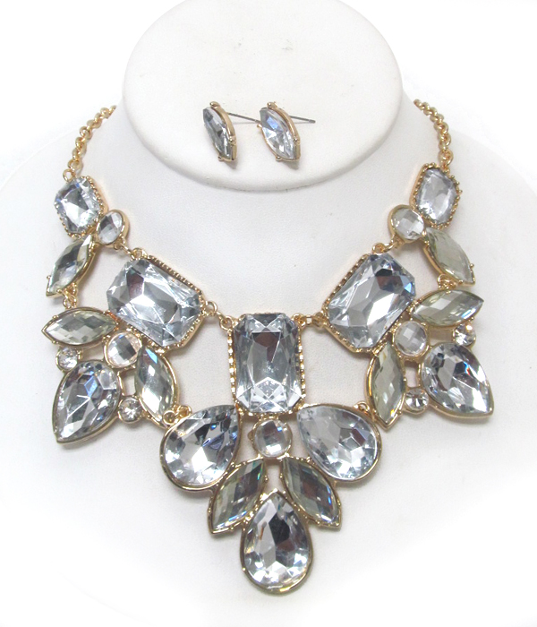 2 layer multi shape crystal necklace set 