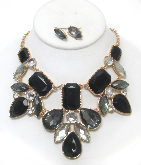 2 layer multi shape crystal necklace set 