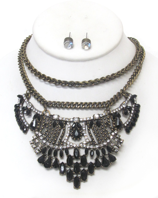 Multi crystal double layer necklace set