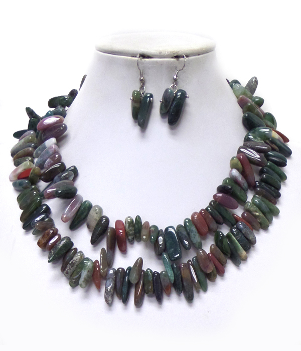 Natural stone chip double layer necklace set