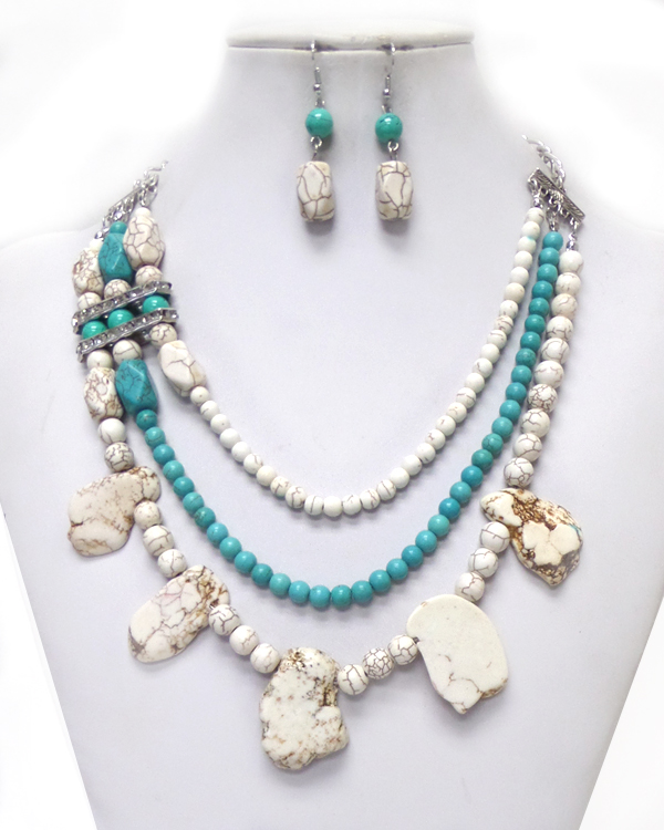 Natural stone 3 layer necklace set