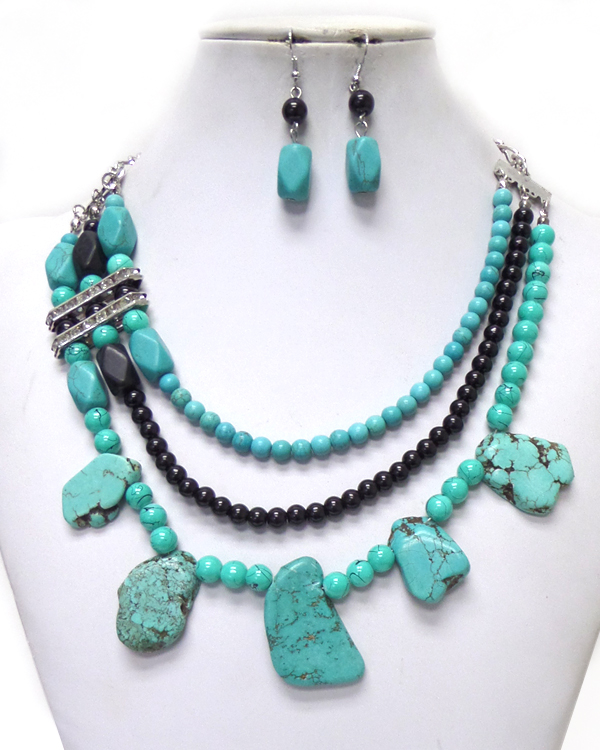 Natural stone 3 layer necklace set