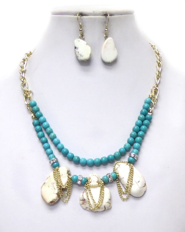 NATURAL STONE DOUBLE LAYER NECKLACE SET