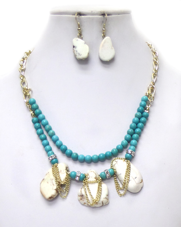 Natural stone double layer necklace set