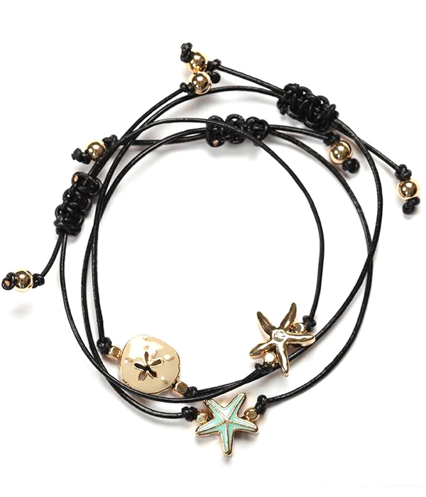 Sealife theme epoxy 3 piece pull tie cord bracelet set