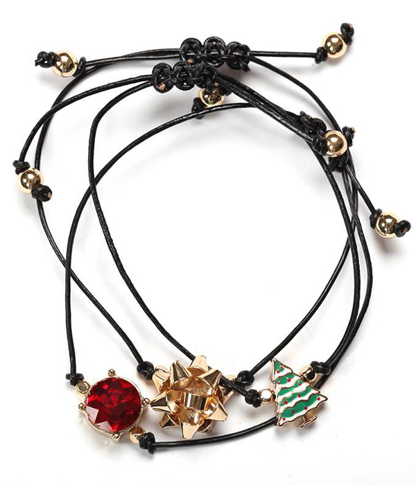 Christmas theme epoxy 3 piece pull tie cord bracelet set