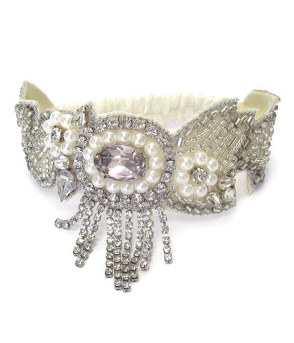 Crystal and pearl mix bridal stretch bracelet