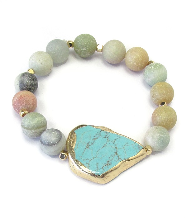 Genuine stone ball link stretch bracelet