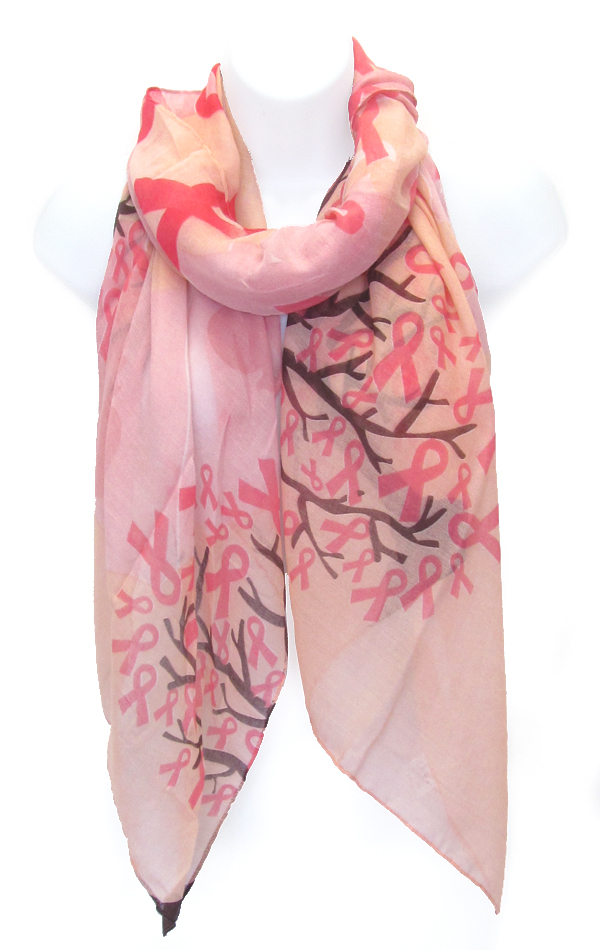 Pink ribbon on tree print scarf