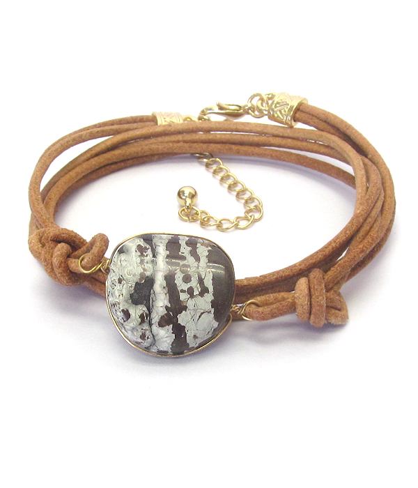 Genuine stone leatherette cord wrap bracelet