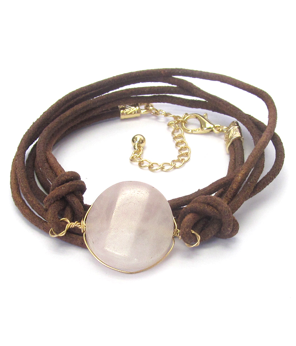 Genuine stone leatherette cord wrap bracelet