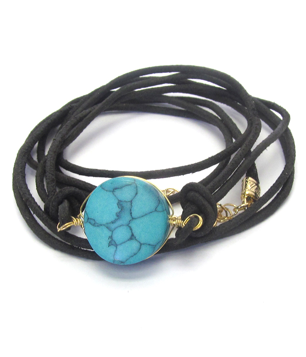 GENUINE STONE LEATHERETTE CORD WRAP BRACELET