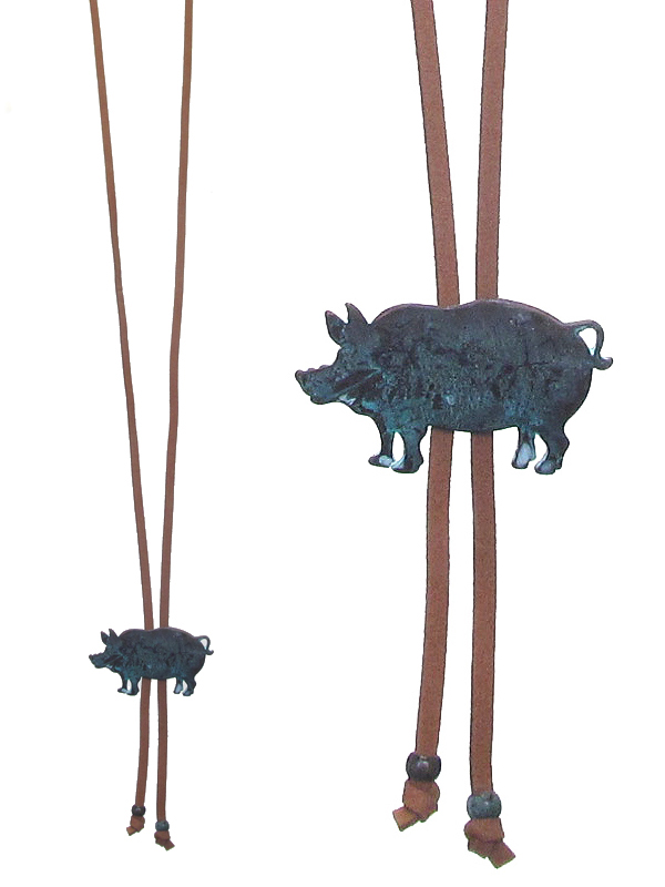 Farm animal leather chain pull tie necklace - pig