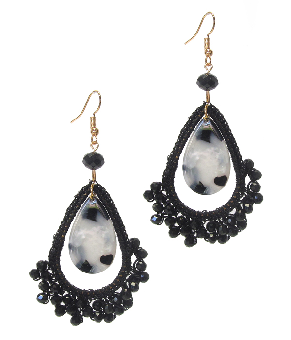 ANIMAL PRINT DISK AND BEADS  TEARDROP EARRING