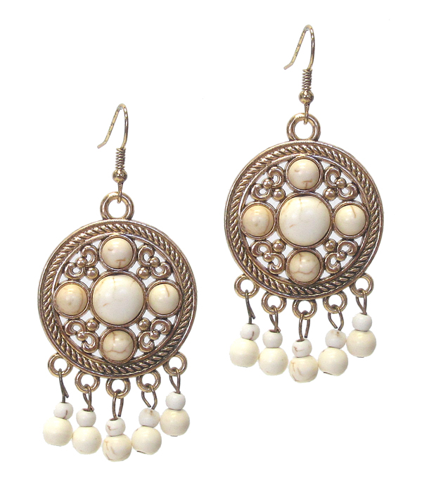 BEAD DROP METAL FILIGREE DISC EARRING