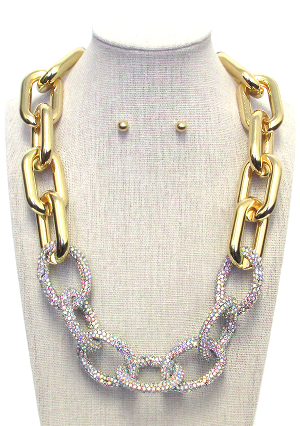 Chunky crystal stud chain necklace